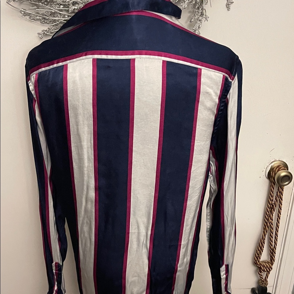 Zara Navy, Pink, and White Striped Button Down Shirt - Picture 5 of 7